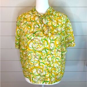 Vintage StyleRite yellow and green bow front button back short sleeve crop shirt